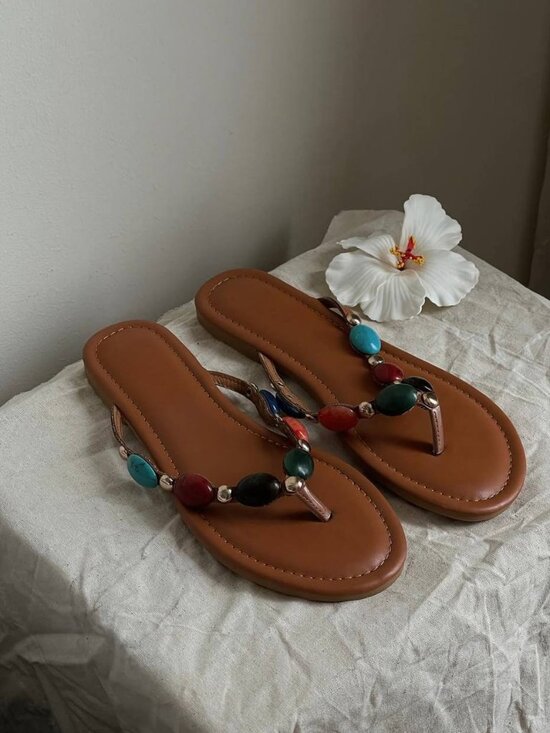 Other - Women's Colorful Beaded Flip Flop Sandals